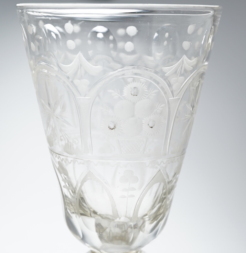 A tall Bohemian faceted glass goblet, c.1750